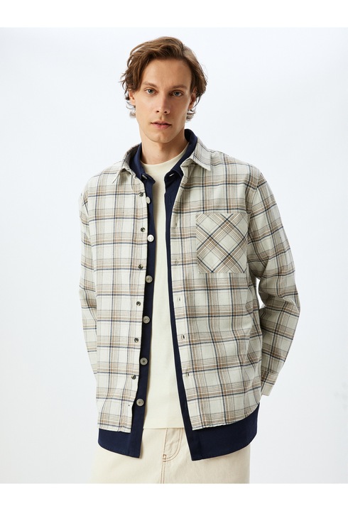 KOTON, Camasa relaxed fit in carouri, Bej, L