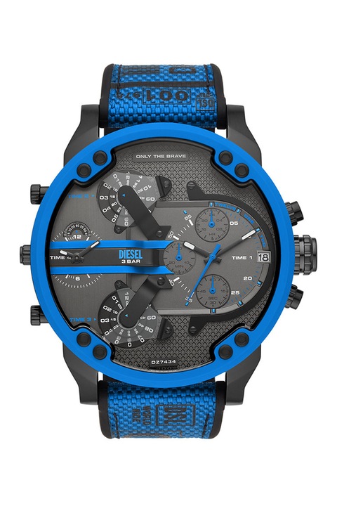 Diesel, Часовник с хронограф и лого на циферблата, Син, Черен