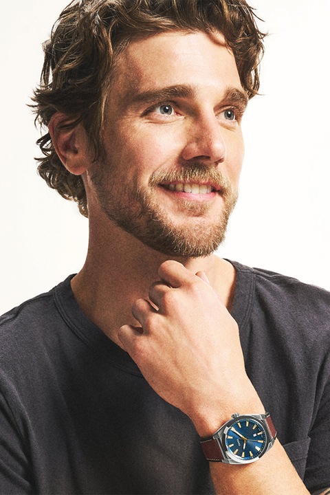 Fossil, Часовник с кварц и кожена каишка, Сребрист, Канела