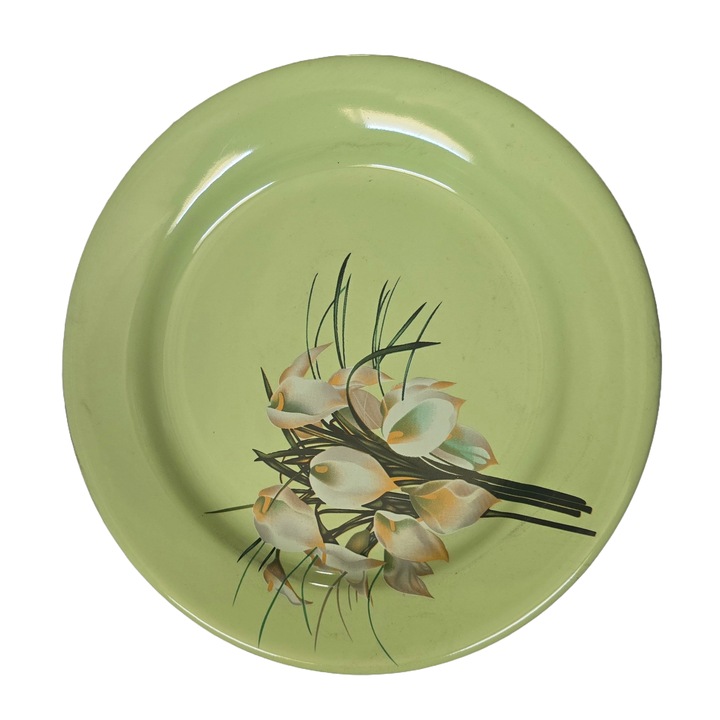 Lapos tányér, 23 cm, Cesiro, Zöld, kálavirággal díszítve
