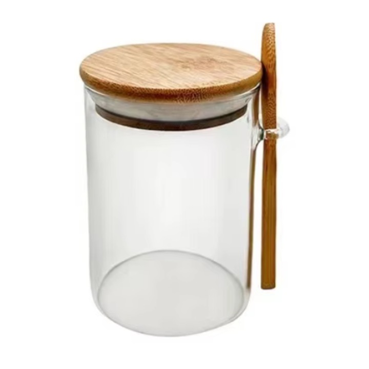 Borcane din sticlă cu capac ermetic din bambus și linguriță, set 80x150cm