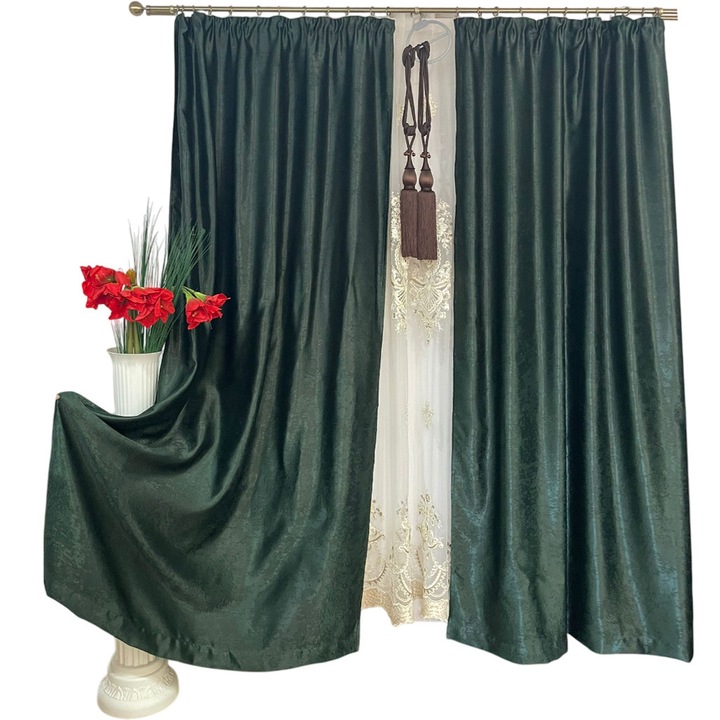 Set draperii uni, LIZ LINE, blackout, verde inchis, 350x245cm