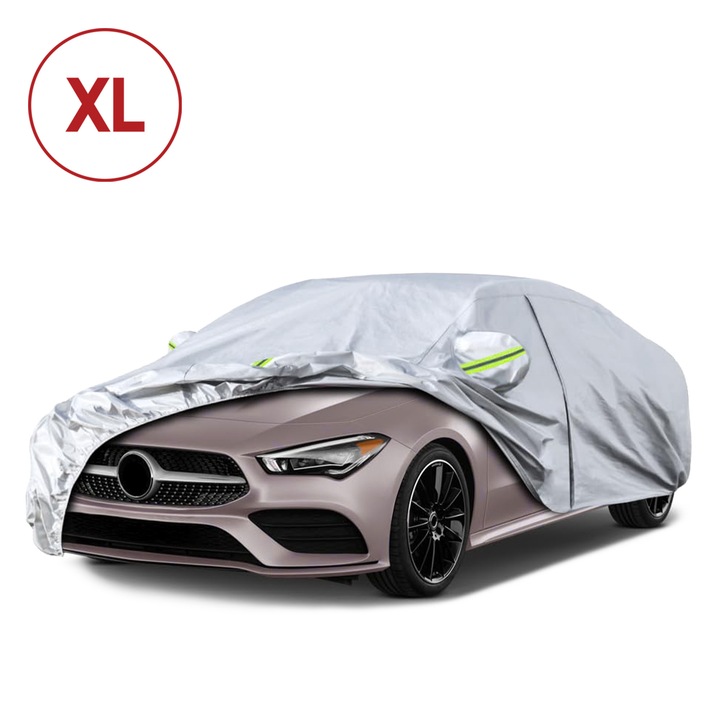 Prelata auto Premium XL, PEVA impermeabil, aluminiu pentru protectie UV, captuseala bumbac, 5330 x 1780 x 1200 mm, fermoar usa sofer, gri, Roll Fast