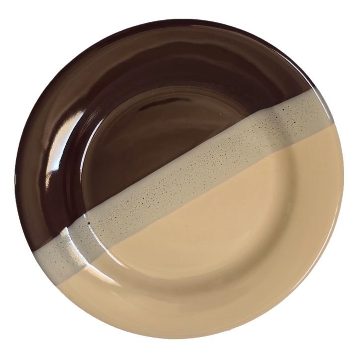 Farfurie desert, Cesiro, crem/maro, 19 cm, finisaj lucios, ceramica