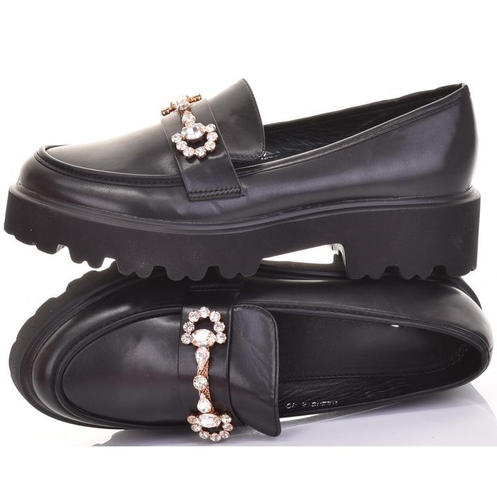 Дамски мокасини Martinus, екокожа, черни, ток 4 см, колекция лято 2025