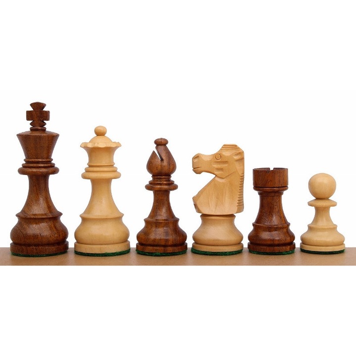 Set de sah, Sunrise Chess & Games, Colectia French, 34 piese, Lemn, 3 inch, Maro / Natur