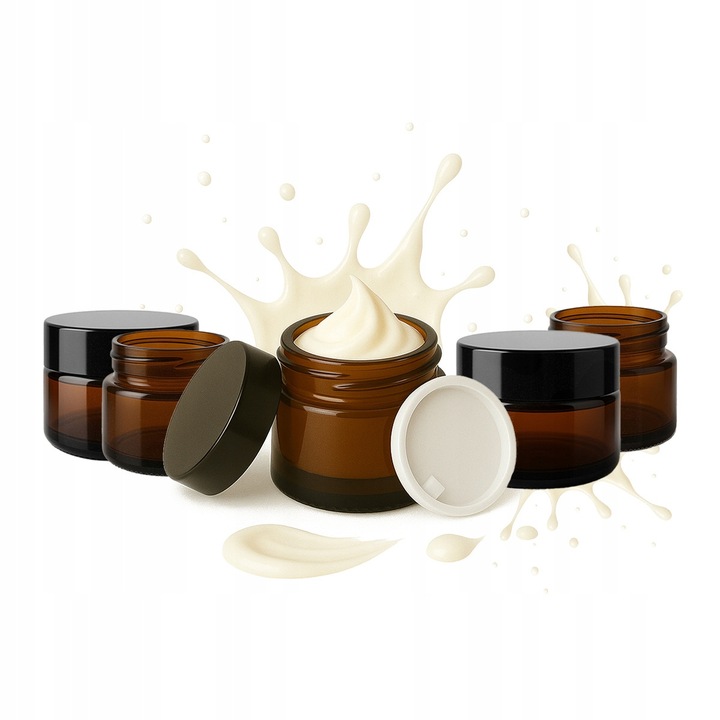 Set 5 recipiente din Sticla Bimberek, Culoare Maro, 5g, cu Capac Negru