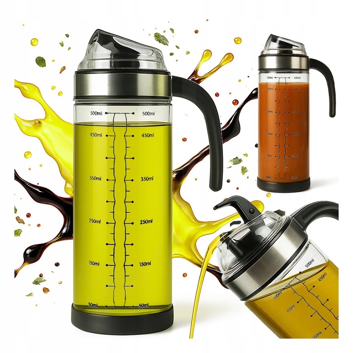 Set 2 oliviere, 500 ml, cu maner, pentru ulei si otet, Bimberek, transparent, 7.1x21.7cm