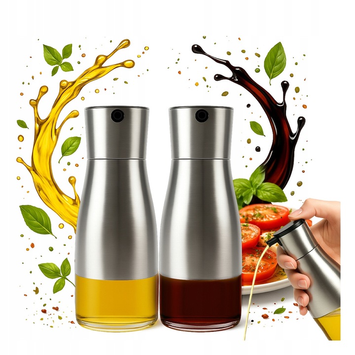 Комплект от 2 стъклени диспенсъра по 320 мл с метален капак, Bimberek, за олио, оцет, козметика, многоцветни