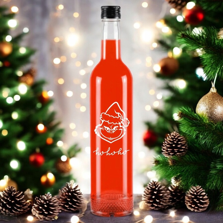 Коледна бутилка Bimberek 500мл с щампа, безцветна, 30х6см, комплект с капачка