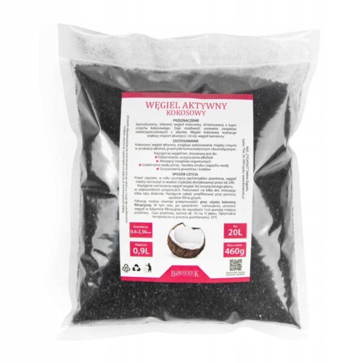 Carbune activ din nuca de cocos Bimberek 0,9L, 460g, pentru distilare, granulatie 0,6-2,36mm