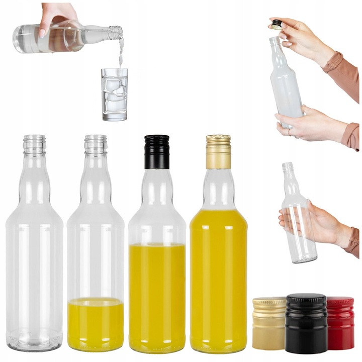 50 db Monopol 500ml átlátszó üveg hosszú kupakkal, alkoholhoz