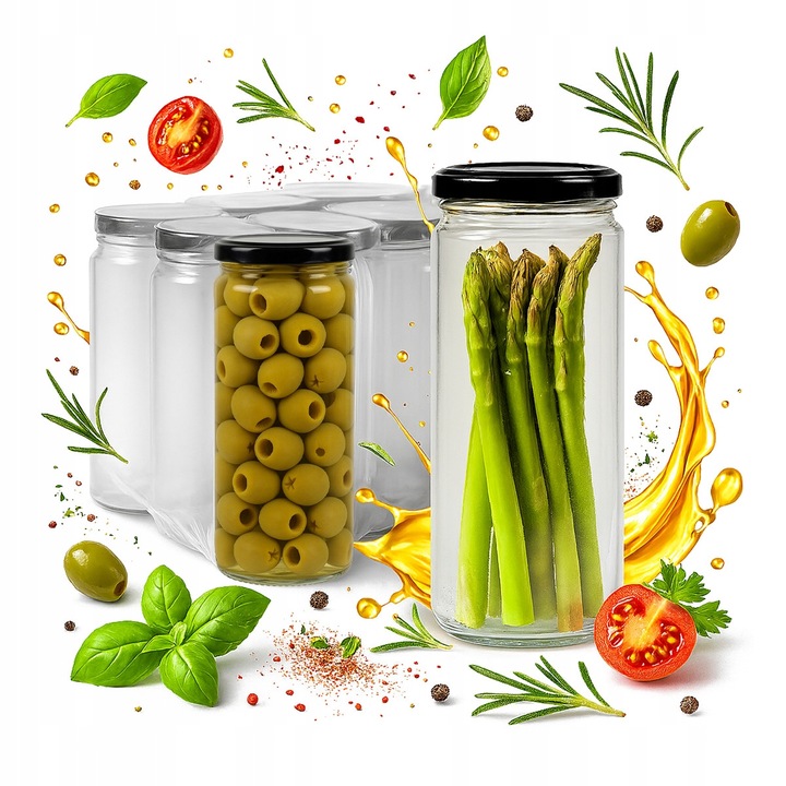 Set 40 borcane Bimberek 500ml, inaltime 17cm, capac alb/negru, pentru miere, gemuri, condimente