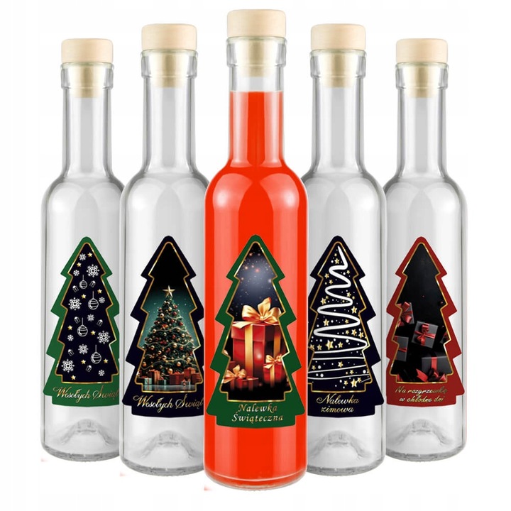 Set 5x Butelca FUTURA 250 ml, eticheta brad, capac sintetic, transparent, 15,5x6,4cm