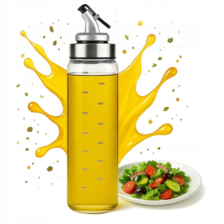 Dozator din sticla 500 ml cu diviziune pentru ulei, sosuri, otet, condimente, Bimberek, 24.8x6.5cm
