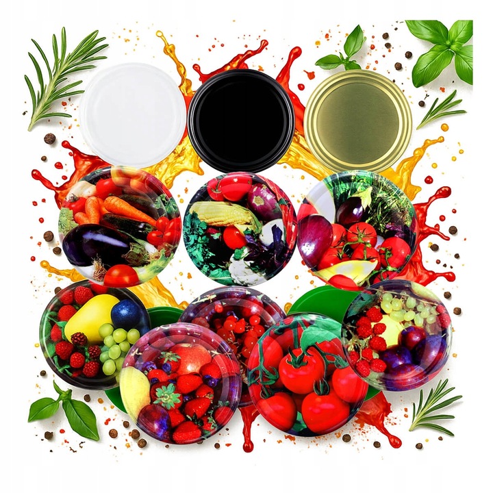 Set 10 capace Bimberek, 100mm, multicolor, pentru borcane mari de 3L, 4L, 5L