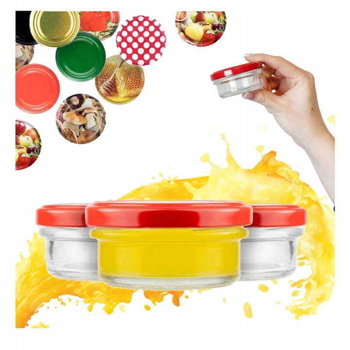 Комплект от 5 буркана Bimberek по 65 мл, с капачка на винт, устойчиво стъкло, многоцветни