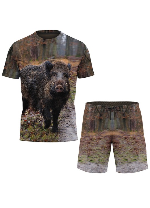 Rövidnadrág és póló szett vaddisznó mintával 35.21, 2 darabos, többszínű