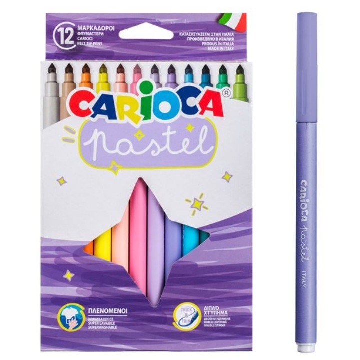 Set Carioci Subtiri Lavabile Pastel Carioca 12buc