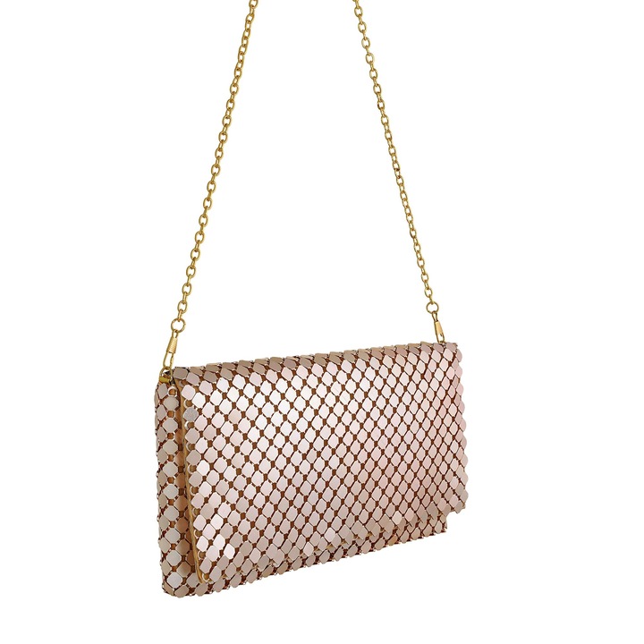 Geanta de seara, Ghetto, Poliester / Acril, Champagne, inchidere cu buton magnetic si fermoar