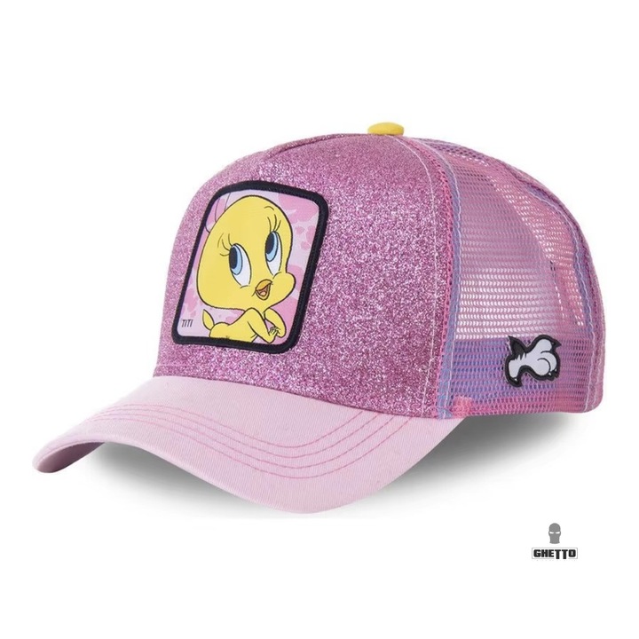 Sapca unisex Ghetto, model Tweety, roz cu sclipici, ajustabil, din poliester/bumbac