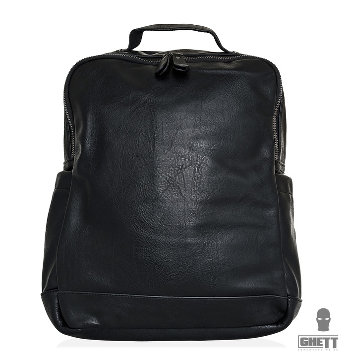 Rucsac fashion unisex, Ghetto, piele, impermeabil, 20-30 litri, negru