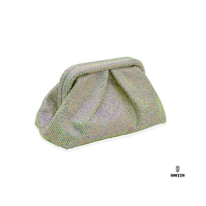 Geanta dama Ghetto Minaudiere verde cu cristale, inchidere magnetica