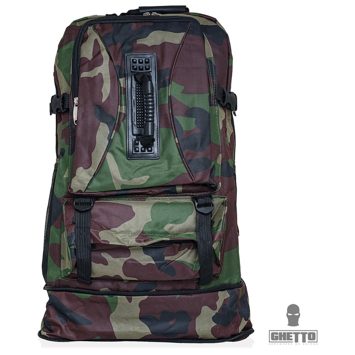 Rucsac drumetie Ghetto, camuflaj, impermeabil, 35L, material poliester, multicolor