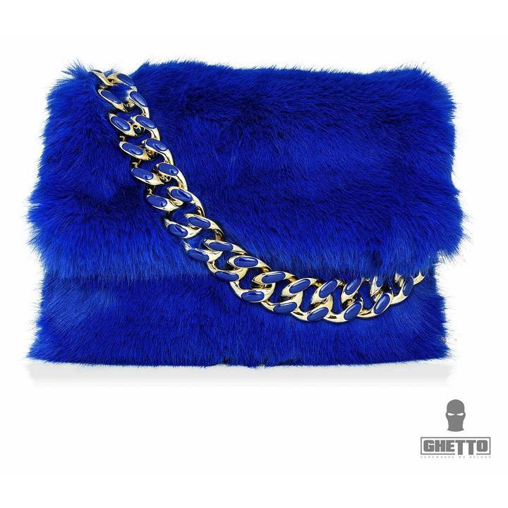 Geanta de umar pentru dame Ghetto, model casual, material blana si PU, culoare albastra.