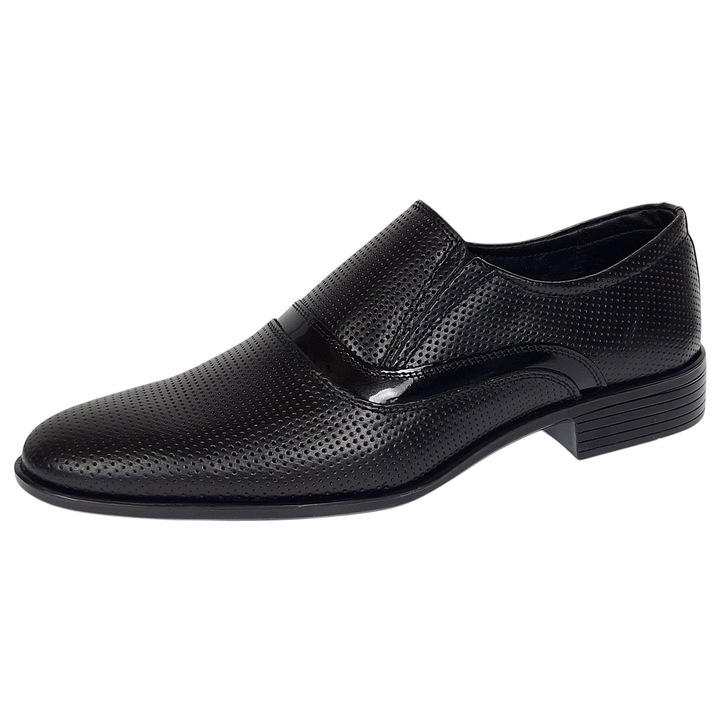 Pantofi barbati eleganti piele naturala de culoare cu suvita 200749, Negru lucios