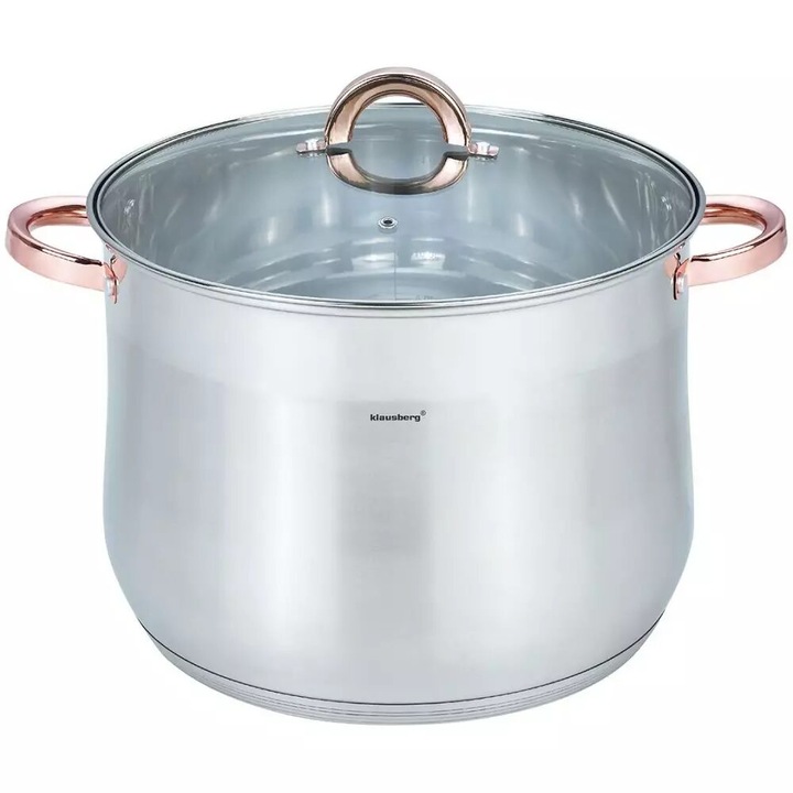 Oala din inox cu capac din sticla, diametru 22 cm, capacitate 7 litri, Klausberg