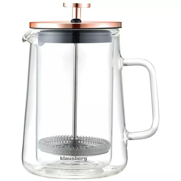 Infuzor cafea, ceai, cu piston, sticla, culoare cupru, 0,60L Klausberg