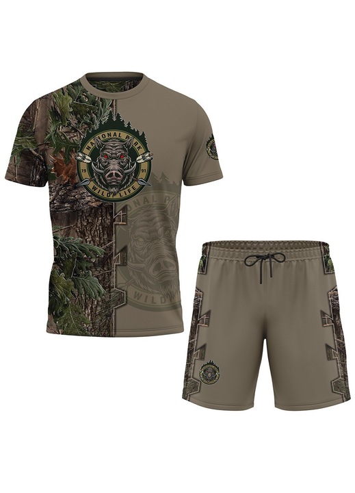 Rövidnadrág és póló szett vaddisznó mintával 35.26, 2 darabos, többszínű