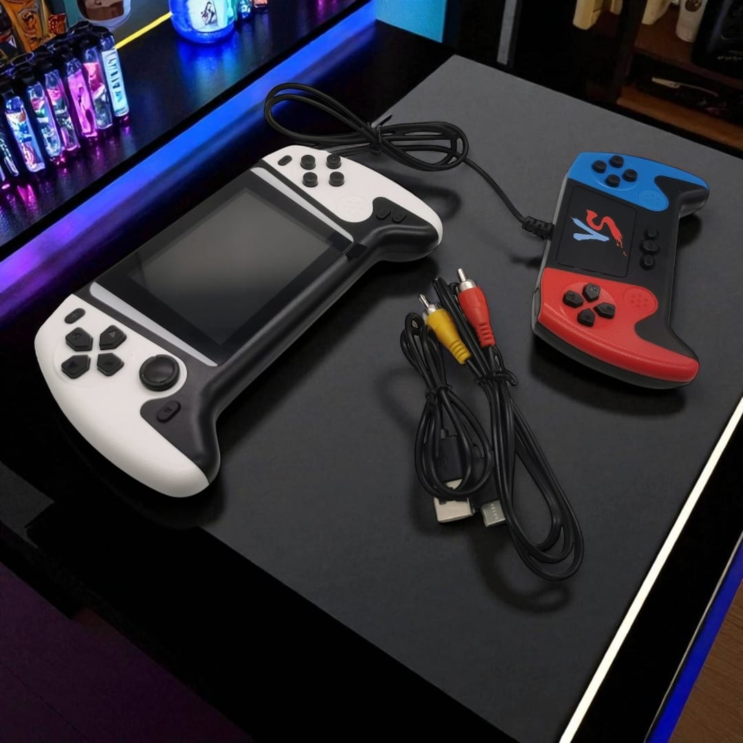 Consola Portabila cu 2 Controlere Gaming Retro VisionXXI, 500 Jocuri, Ecran HD 3.5", TV-Out, Acumulator 1200mAh, Alb/Albastru/Rosu