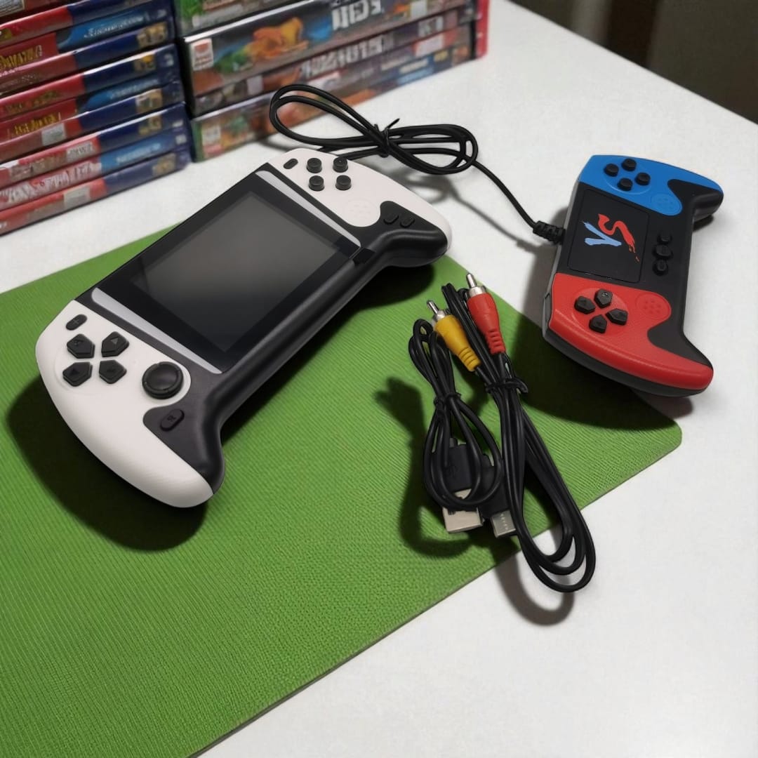 Consola Portabila cu 2 Controlere Gaming Retro VisionXXI, 500 Jocuri, Ecran HD 3.5", TV-Out, Acumulator 1200mAh, Alb/Albastru/Rosu
