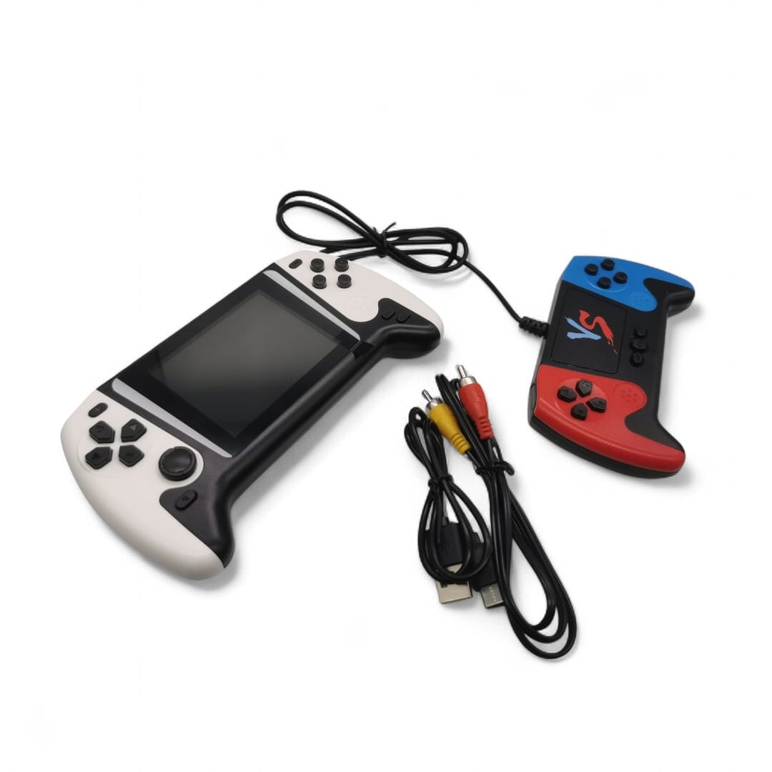 Consola Portabila cu 2 Controlere Gaming Retro VisionXXI, 500 Jocuri, Ecran HD 3.5", TV-Out, Acumulator 1200mAh, Alb/Albastru/Rosu