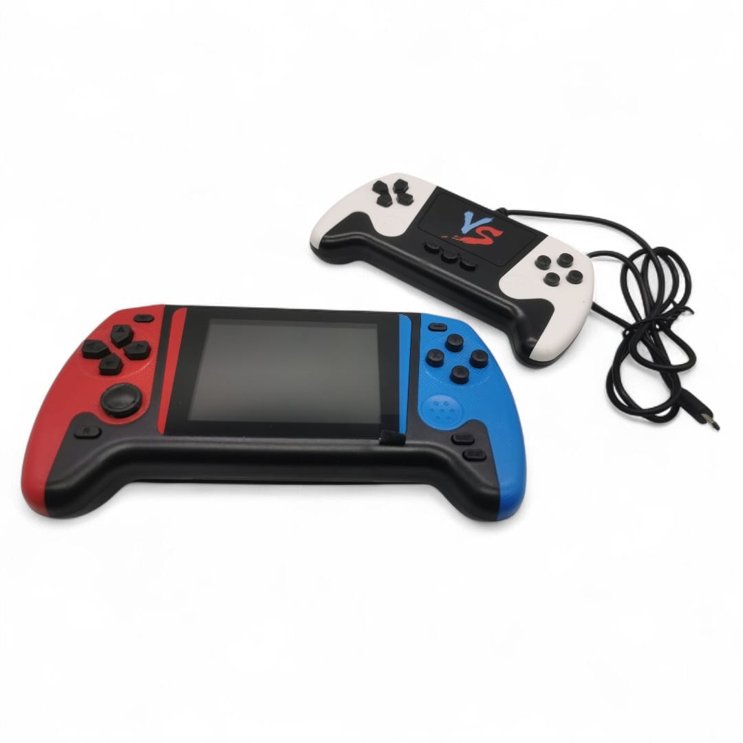 Consola Portabila cu 2 Controlere Gaming, Retro, VisionXXI, 500 Jocuri, Ecran HD 3.5", TV-Out, Acumulator 1200mAh, Albastru/Rosu/Alb