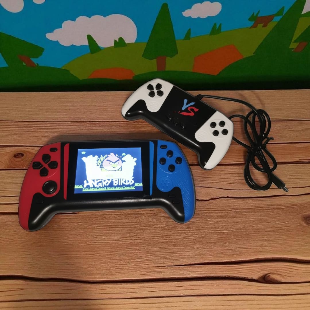 Consola Portabila cu 2 Controlere Gaming, Retro, VisionXXI, 500 Jocuri, Ecran HD 3.5", TV-Out, Acumulator 1200mAh, Albastru/Rosu/Alb