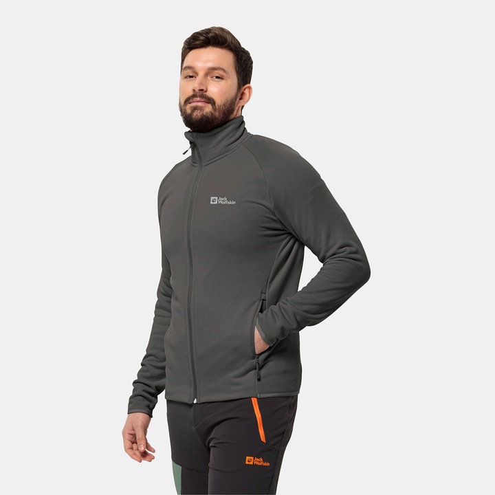 Jacheta sport barbati, Jack Wolfskin, Baiselberg, fleece, fermoar complet, gri