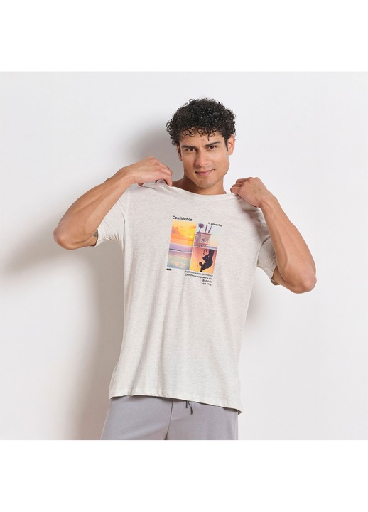 Tricou barbati, Body Talk, gri, 100% bumbac, stil casual