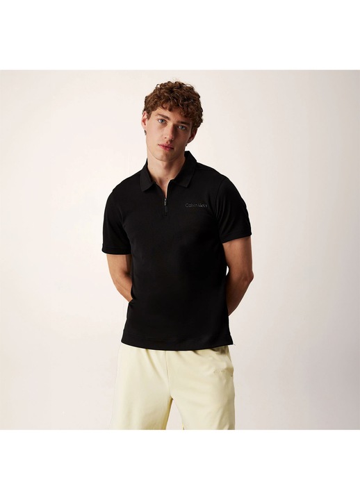 Tricou polo barbati, Calvin Klein, negru, material respirabil, 2XL INTL
