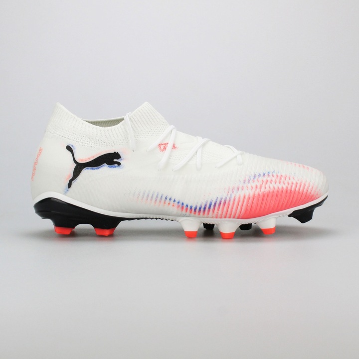 Ghete fotbal Puma Future 8 Match FG/AG, alb, tehnologie GripControl, pentru terenuri naturale si artificiale