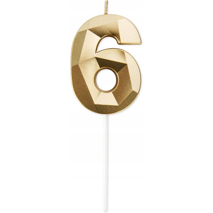 Candle Birthday Number 6, Zlota, 7cm, Set Accesorii pentru Petrecere