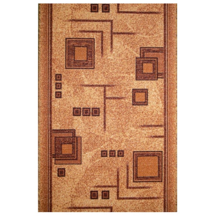 Traversa Festonata / Surfilata, Model Covorexpert Print 970-43, Tesatura Plata, Latime 2.5m, Marime 250 x 300 cm, Bej, Maro, Antialergic, Polipropilena, Living, Dormitor, Coridor, Hol 250 x 300