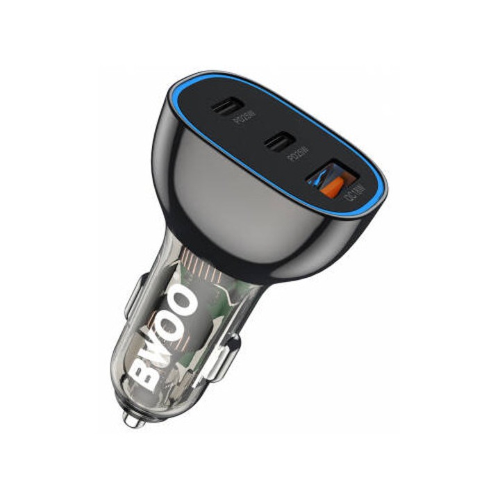 BWOO Autós töltő BO-CC96 68W 3A 1 x USB-A - 2 x USB-C Fekete