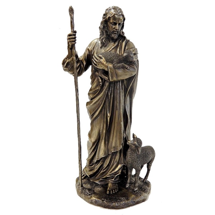 Statueta Isus Pastorul cu miel, Veronese, polirasina pictata manual, 29 cm, decor religios