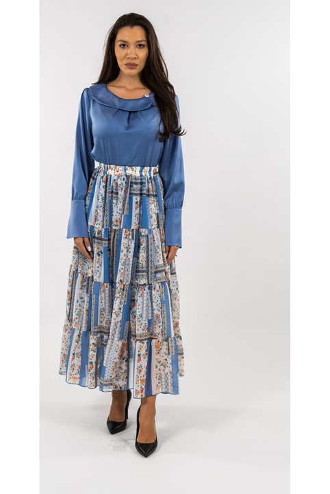 Compleu Albastru Bluza Matase si Fusta Angela, Albastru