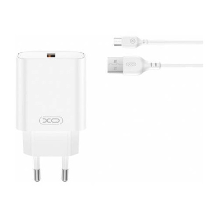 Incarcator XO Design Retea Cu Cablu microUSB CE33 18W 3A 1 x USB-A Alb