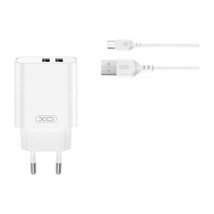XO Design hálózati töltő MicroUSB kábellel CE34 12W 2.4A 2 x USB-A fehér
