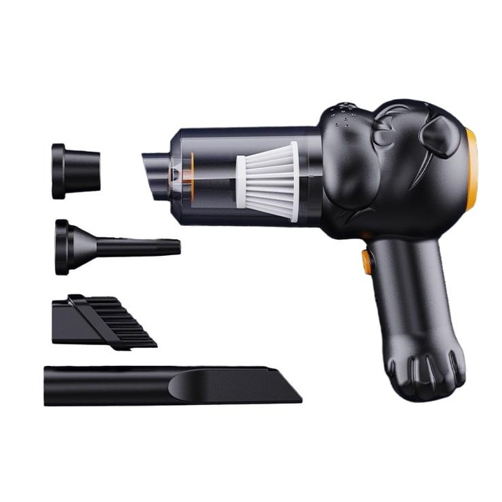 Aspirator Auto 4 in 1 Portabil fara Fir, 120W, Autonomie 1-3 h, 2 Viteze, Aspirare Umeda/Uscata, Functia de Sulfare/Umflare, Negru